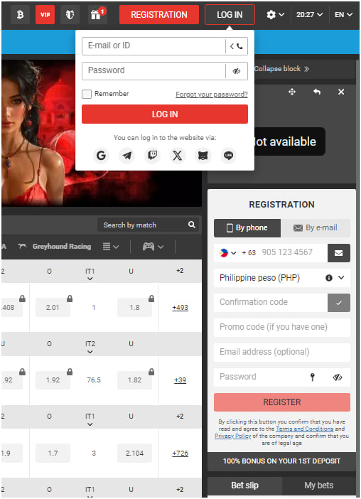 Login na conta MegaPari