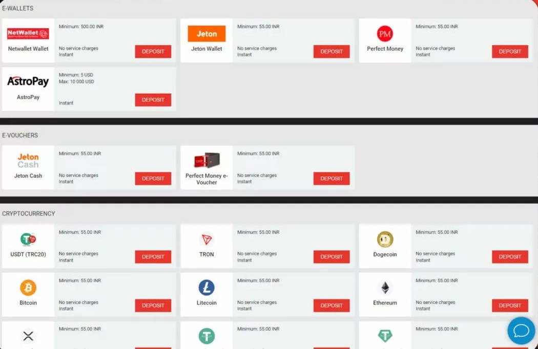 Escolha do método de depósito na MegaPari
